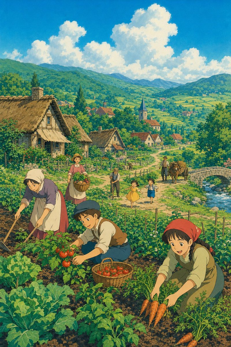 AI Prompt for Ghibli-Inspired Watercolor Village Scene