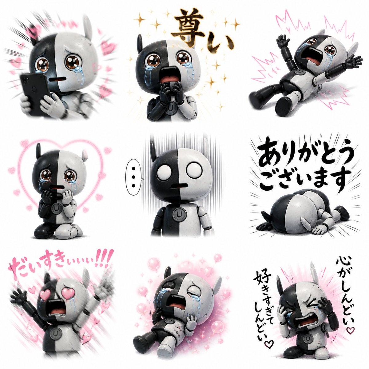 AI Prompt for Glowing Reaction Sticker Set with Emotional Character