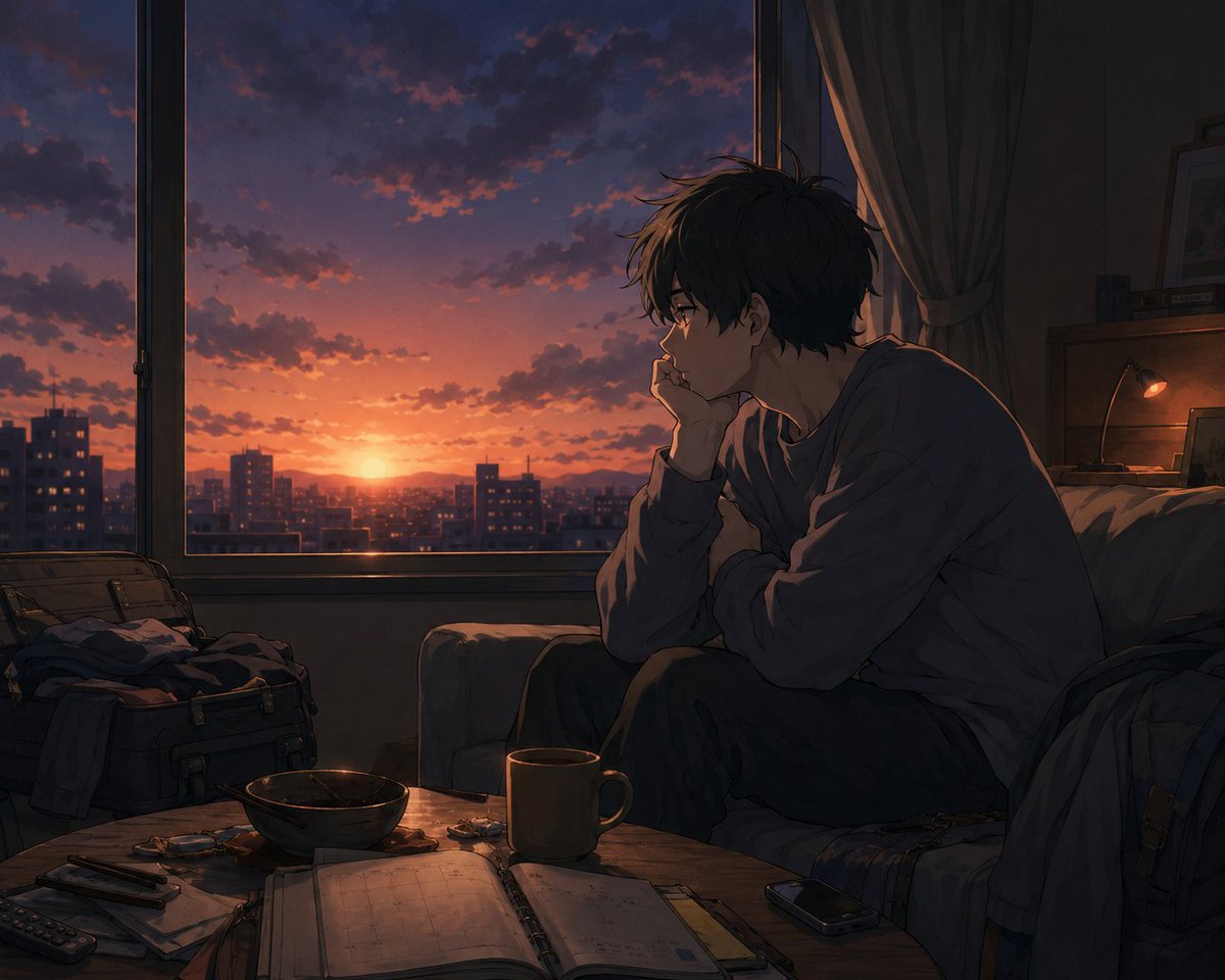 AI Prompt for Glum Holiday Scene: Anime Illustration of Melancholy Return to Work