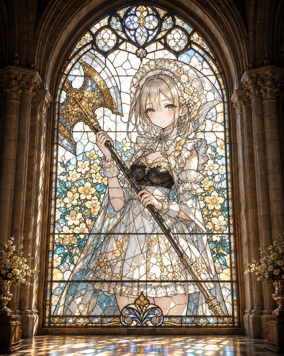AI Prompt for Gothic Anime Stained Glass Cathedral Scene