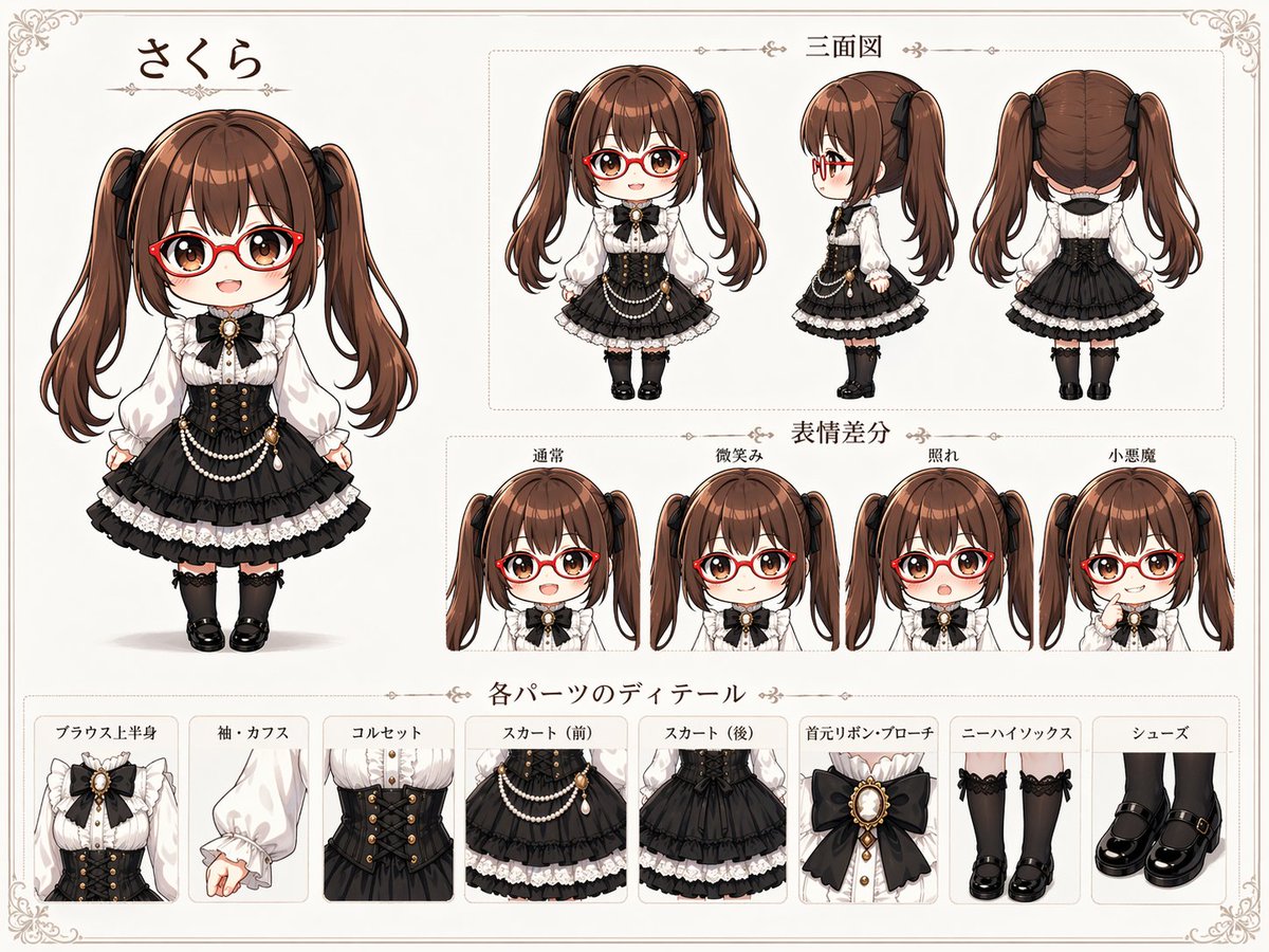 AI Prompt for Gothic Lolita Character Design: Chibi Anime Model Sheet