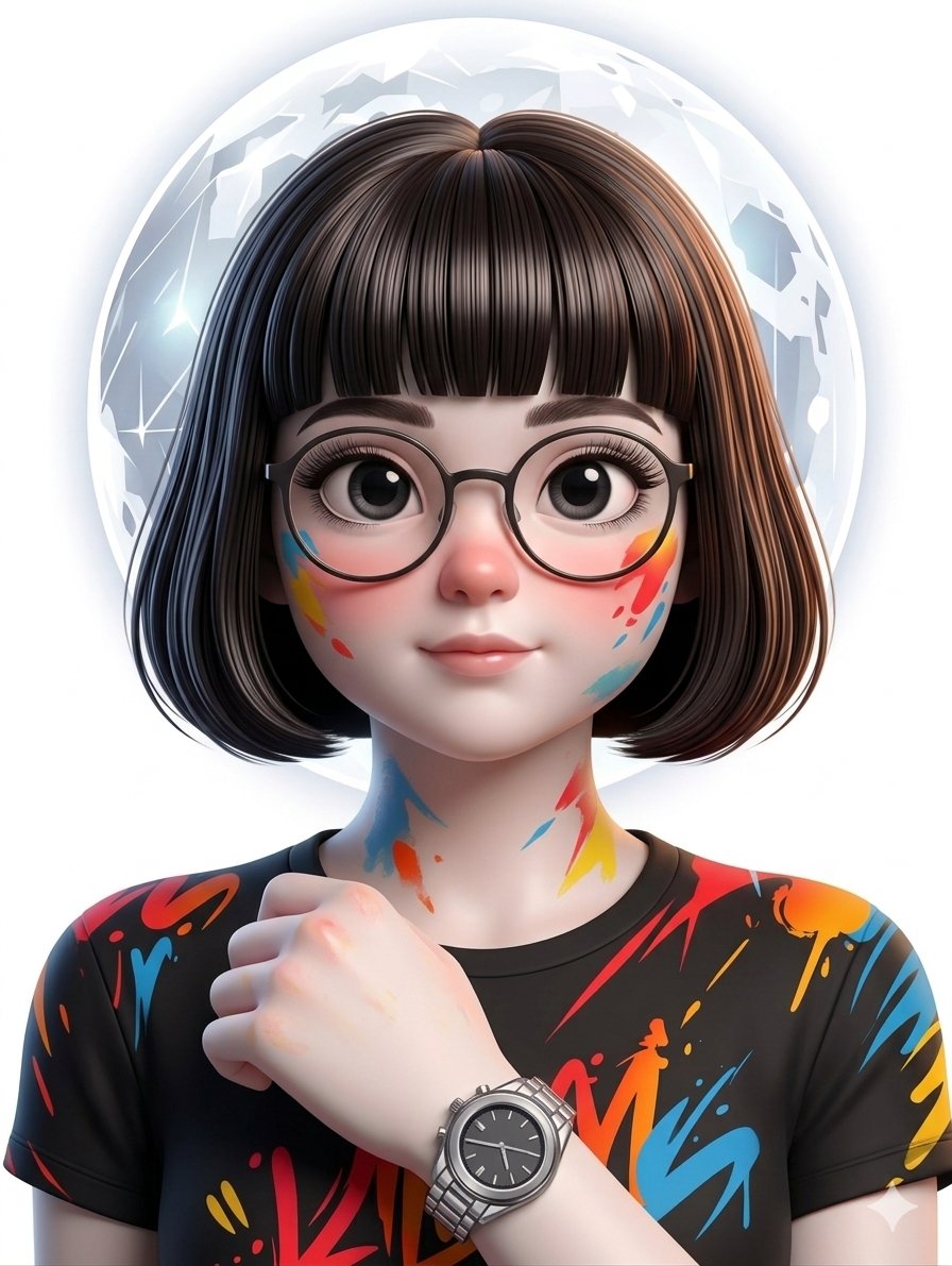 AI Prompt for Grayscale Comic Art Portrait with Abstract Paint Splashes and Moon Halo Background
