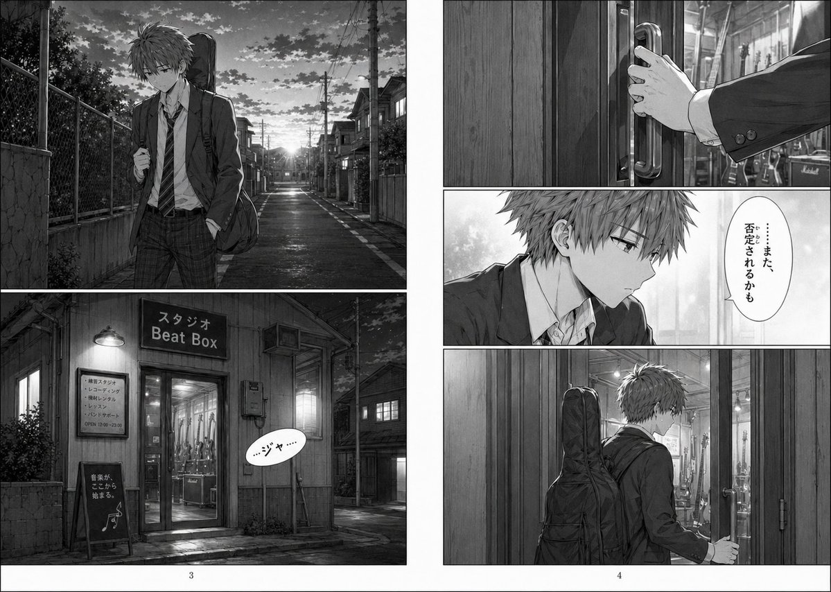 AI Prompt for Grayscale Manga Boy in Music Studio with Guitar