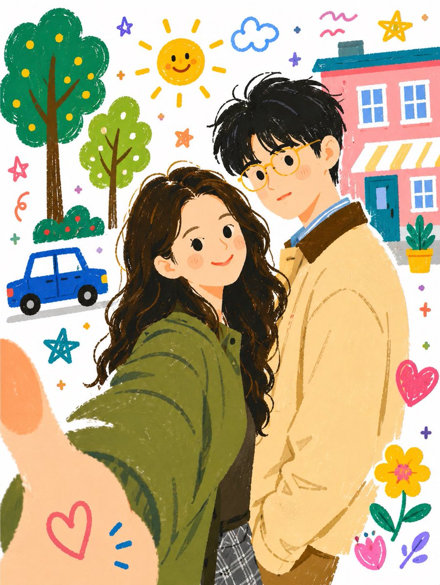 AI Prompt for Hand-Drawn Couple Selfie Illustration