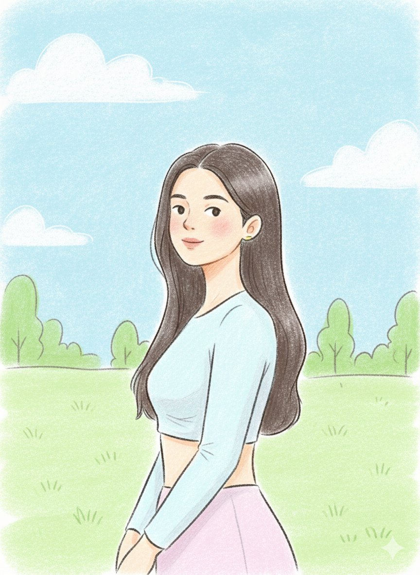 AI Prompt for Hand-Drawn Pastel Portrait Illustrations in a Fresh Landscape Setting