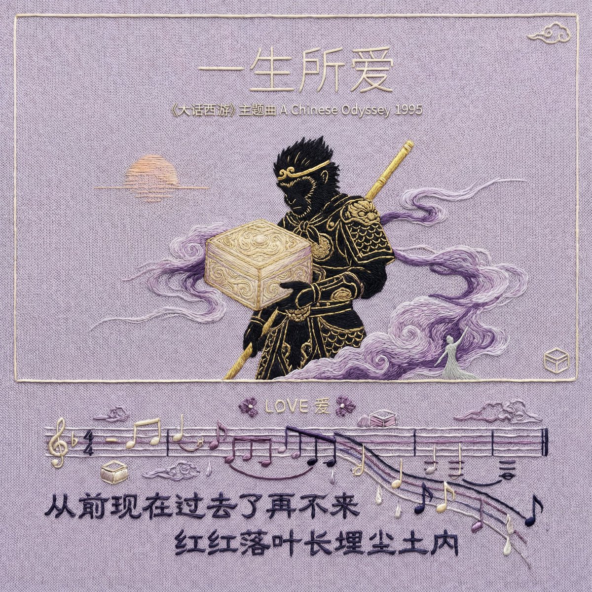 AI Prompt for Hand-Embroidered Silk Album Covers with Lyrics