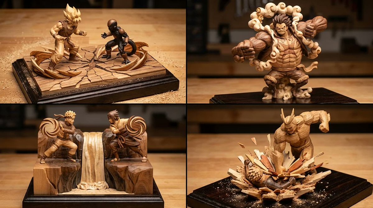 AI Prompt for Handcrafted Manga Scene Woodcraft Dioramas