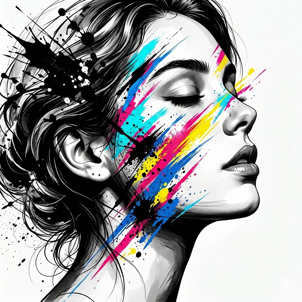 AI Prompt for High-Contrast Abstract Mixed Media Portrait