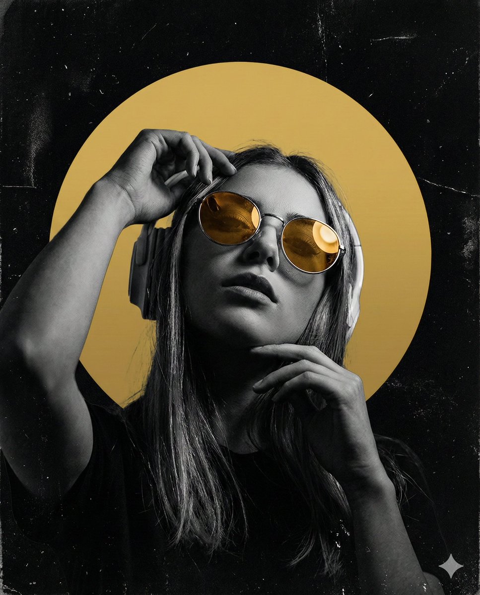 AI Prompt for High-Contrast Underground Club Poster with Amber Sunglasses