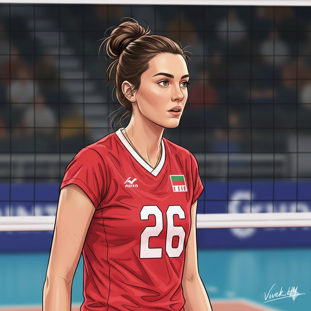 AI Prompt for High-Detail Female Volleyball Athlete Portrait in Clean Doodle Style