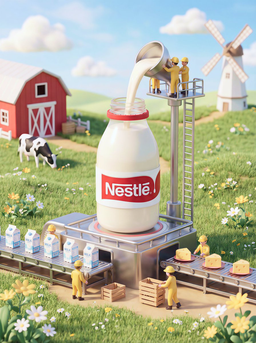 AI Prompt for High-End 3D Dairy Illustration with Miniature Workers and Farm Landscape