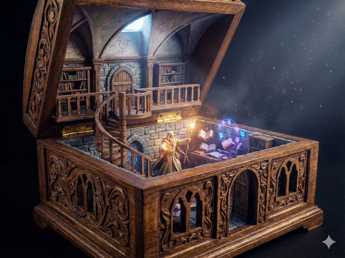 AI Prompt for High-End Fantasy Miniature Diorama with Working Wizard