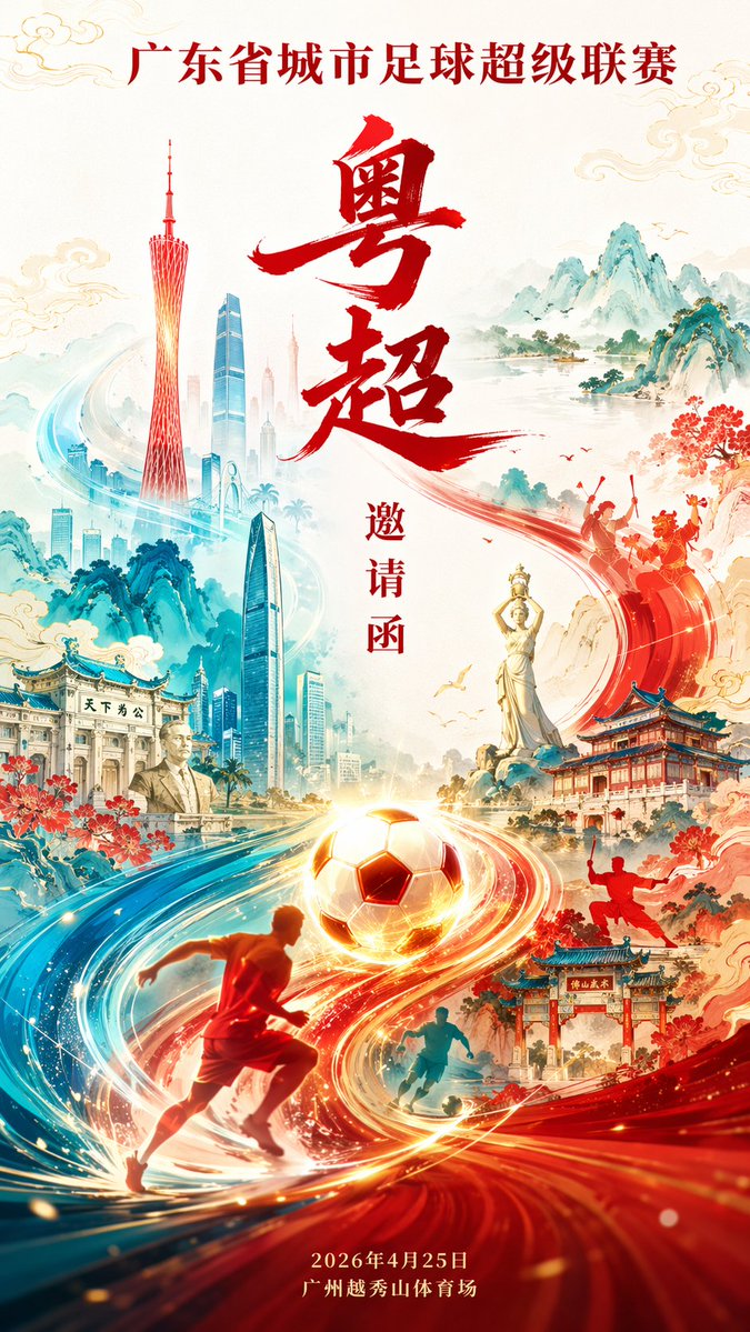 AI Prompt for High-End Sports League Invitation Poster with Modern National Tide Style and City Landmarks