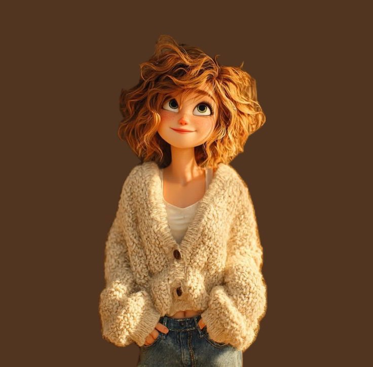 AI Prompt for High-Quality 3D Curly Haired Girl Character with Cozy Illustration