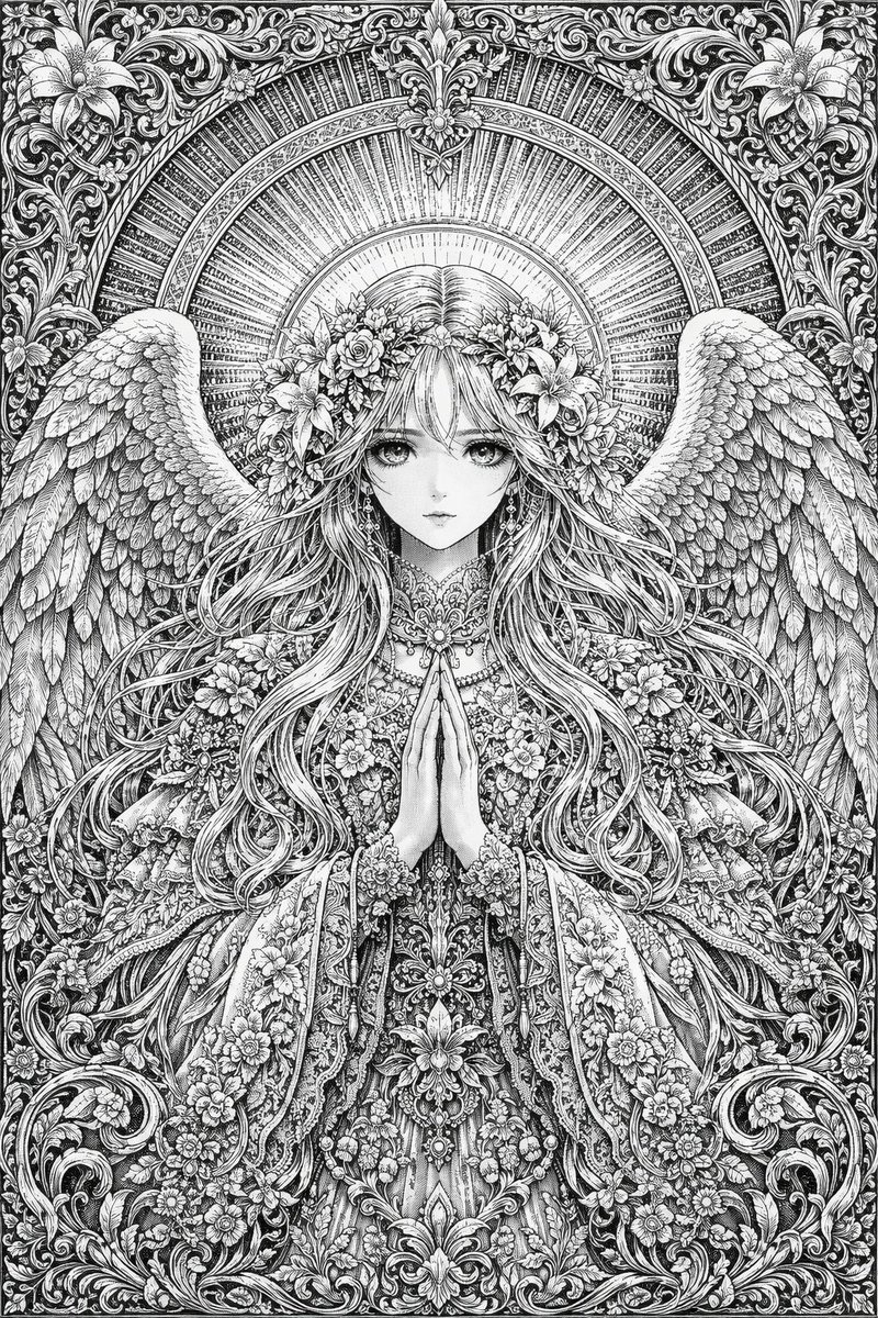 AI Prompt for Highly Detailed Monochrome Angel Line Art Illustration