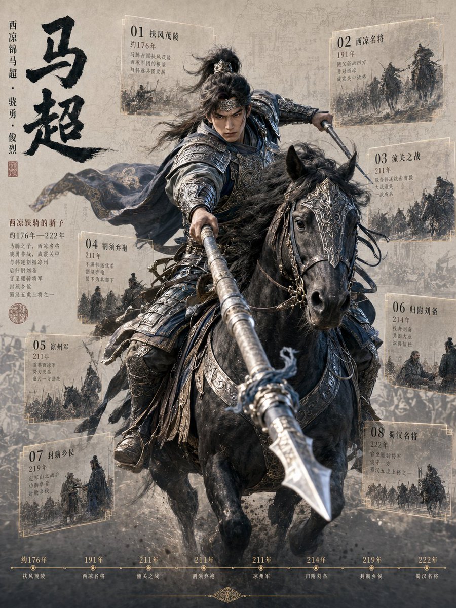 AI Prompt for Historical Chinese Character Illustration with Timeline Poster