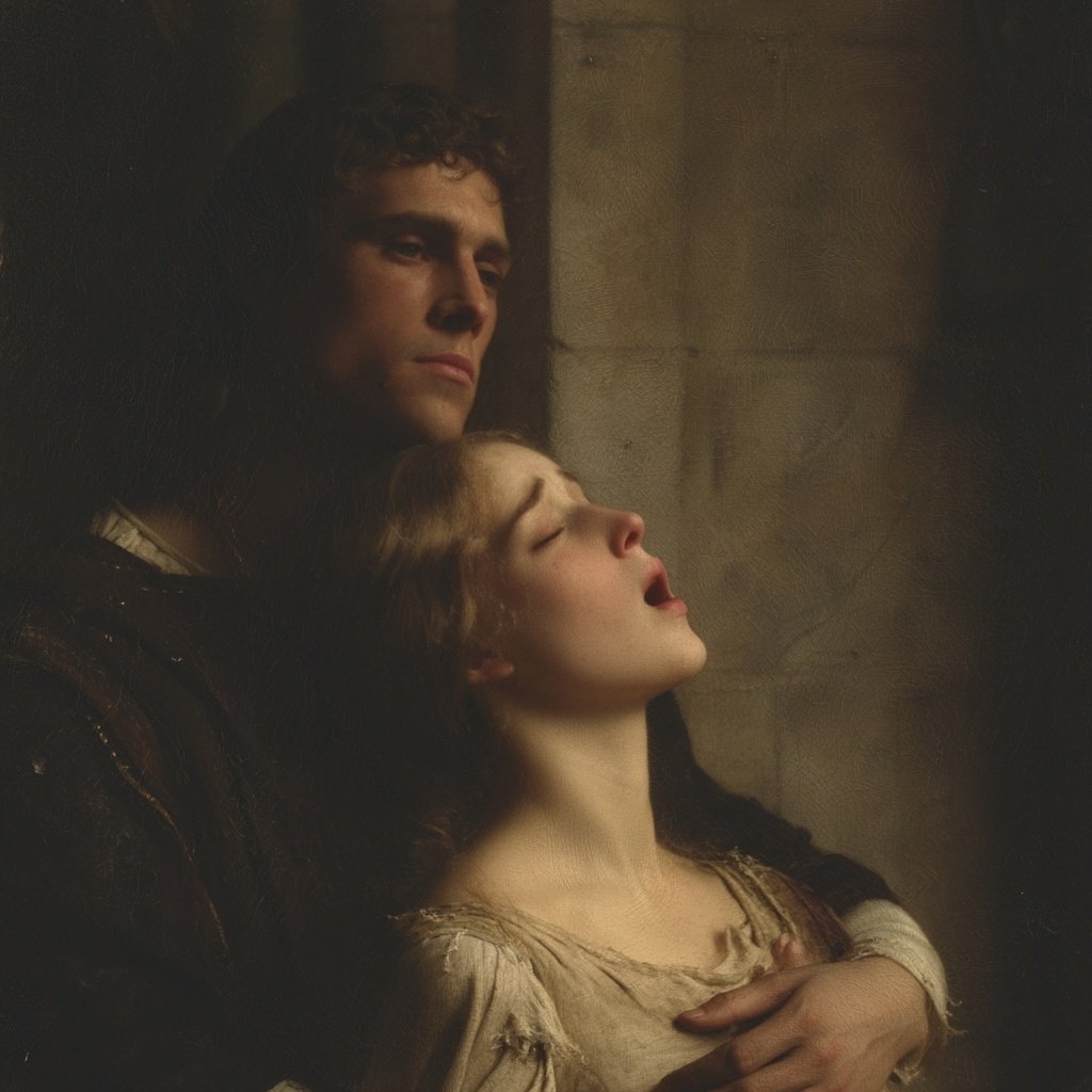 AI Prompt for Historical Romance Illustration: Medieval Woman and Man