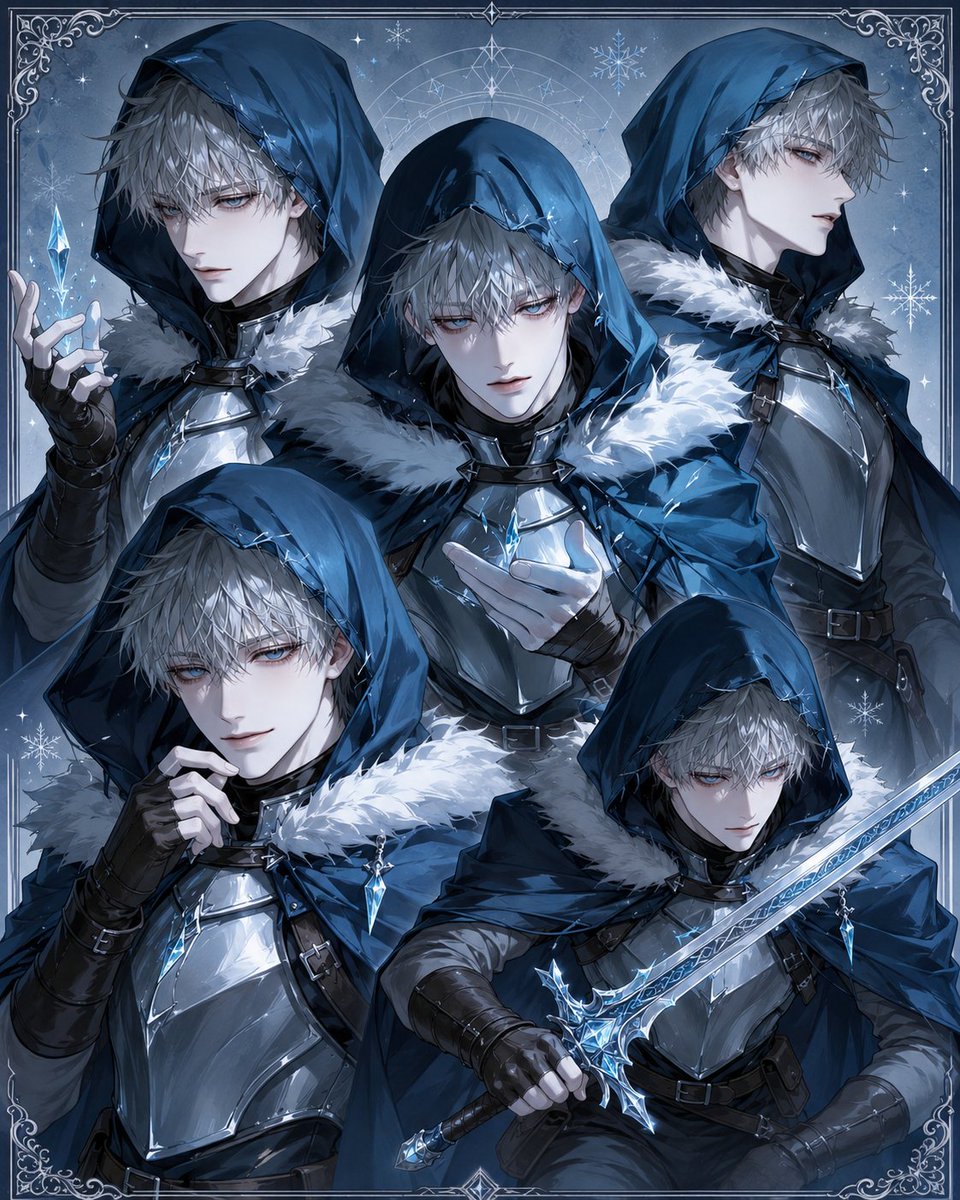 AI Prompt for Hooded Frost Knight Fantasy Character Concept Collage