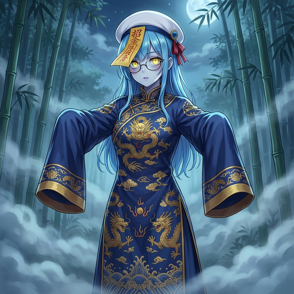 AI Prompt for Hopping Zombie Character in Atmospheric Bamboo Forest