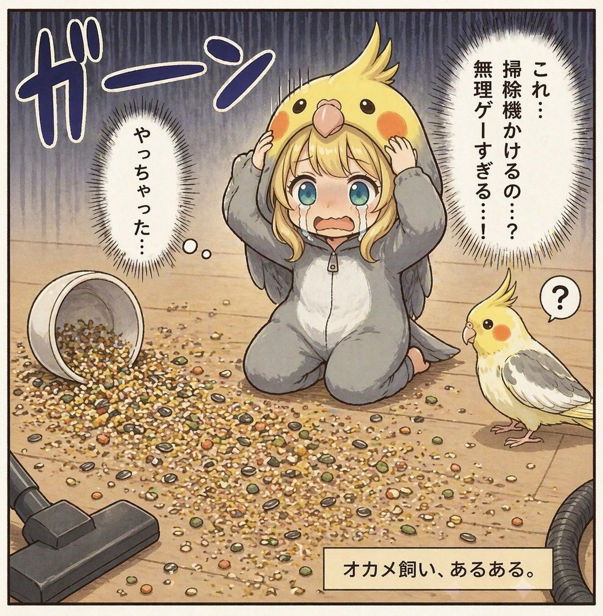 AI Prompt for Humorous Manga-Style Pet Owner Seed Spill Comic