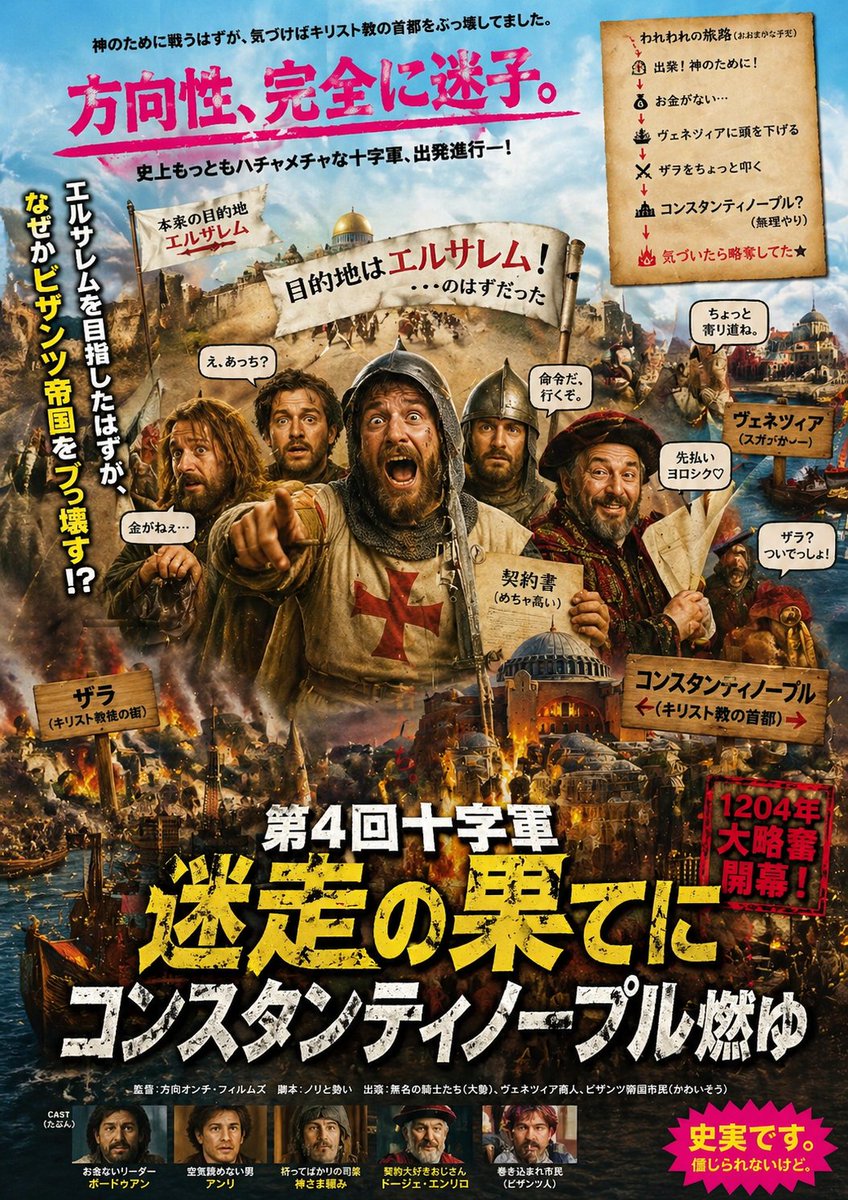 AI Prompt for Humorous, Satirical Movie Poster Art - Fourth Crusade Meme
