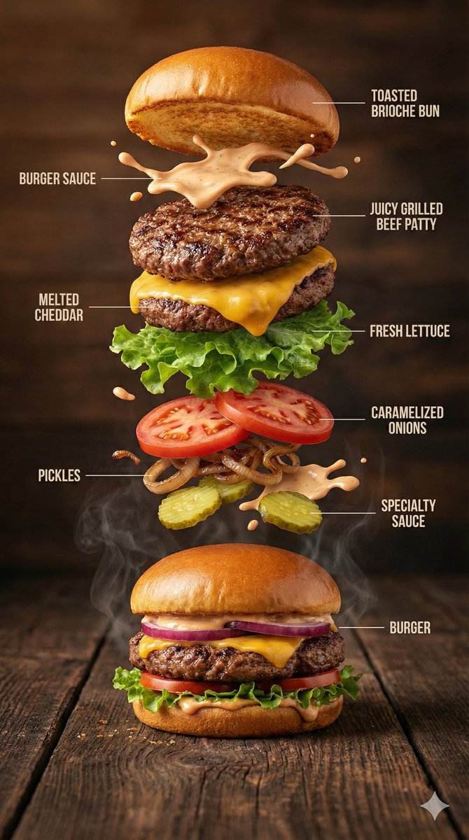 AI Prompt for Hyper-Realistic Food Infographics: Gourmet Burger Diagram