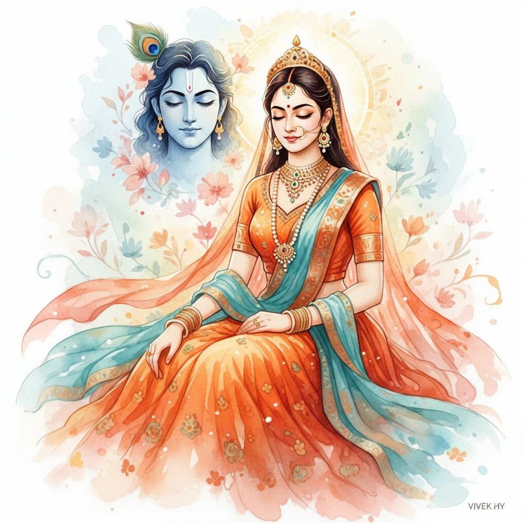 AI Prompt for Hyper-Realistic Radha-Krishna Fantasy Art with Watercolor and Digital Painting Style