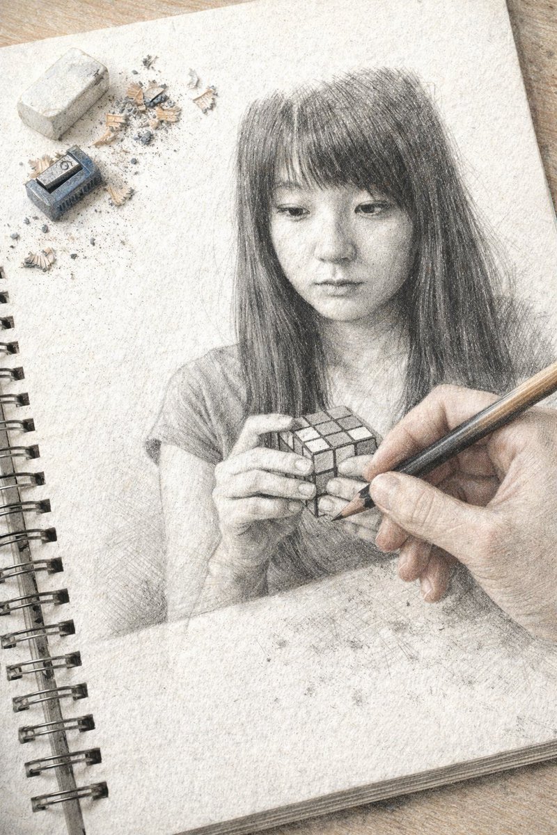 AI Prompt for Hyper-Realistic Sketchbook Drawing with Hand and Pencil Tools