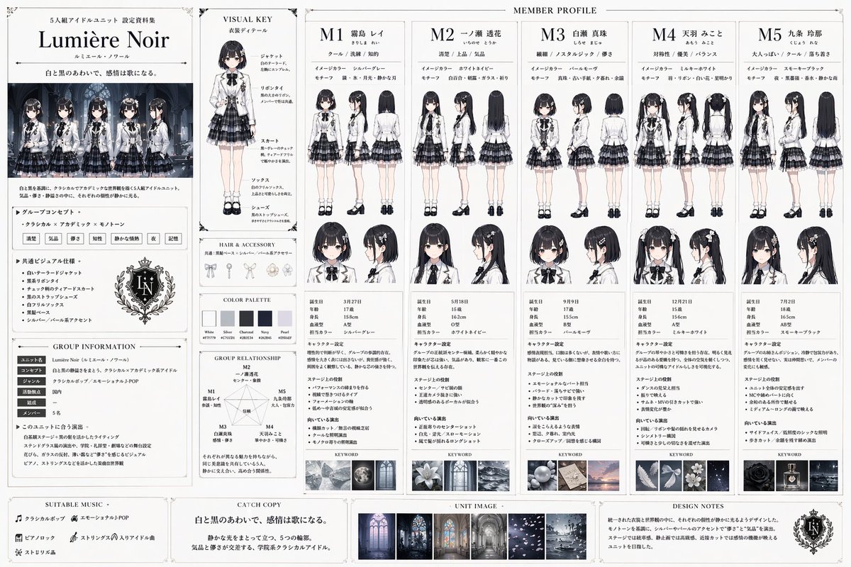 AI Prompt for Idol Group Concept Art Reference Sheet