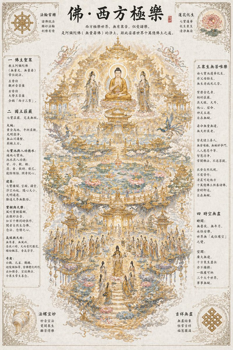 AI Prompt for Illustrative Buddhist Pure Land Scene with Golden Ground and Lotus Ponds