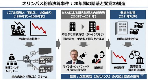 AI Prompt for Infographic Design: Olympus Accounting Scandal Explained