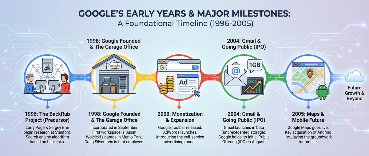 AI Prompt for Infographic Illustration of Google's Early Years