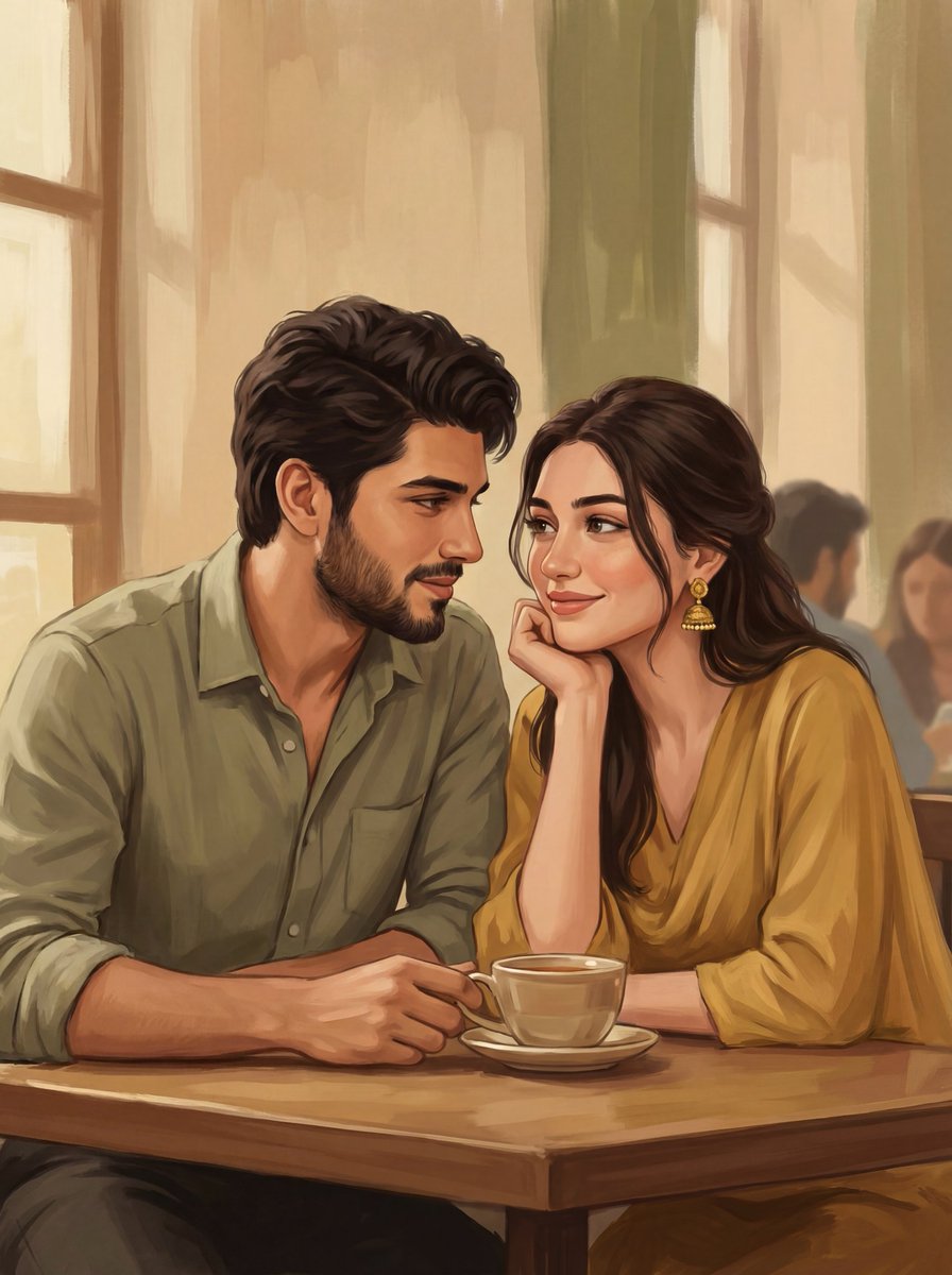 AI Prompt for Intimate Cafe Scene Art: Generate Romantic Couple Illustration