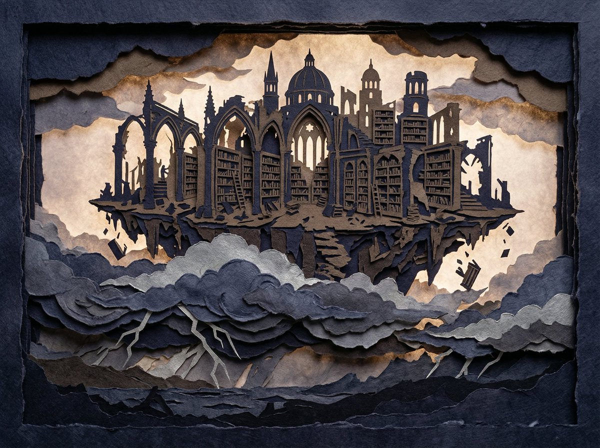 AI Prompt for Intricate Paper Cut Silhouette of a Library Scene with Folk Art Touch