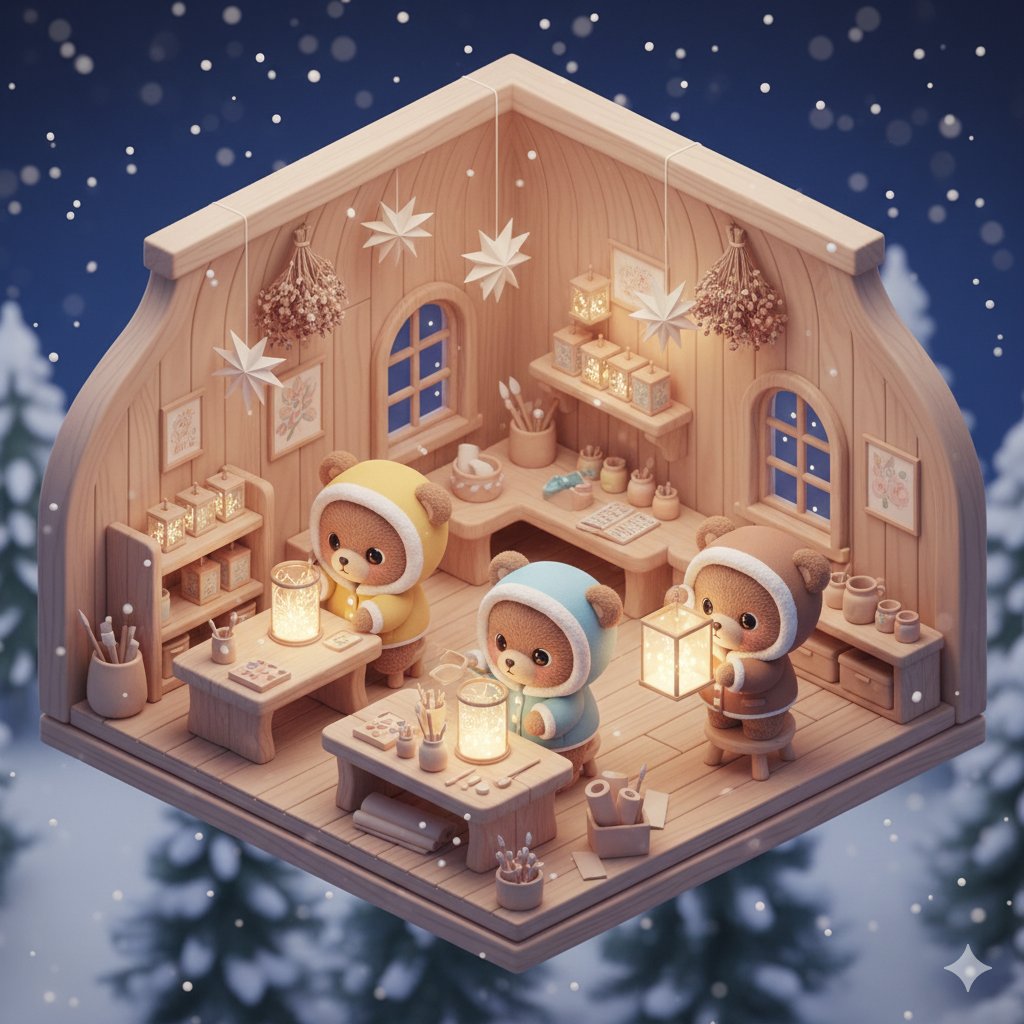AI Prompt for Isometric Kawaii 3D Scene Design with Chibi Baby Bears