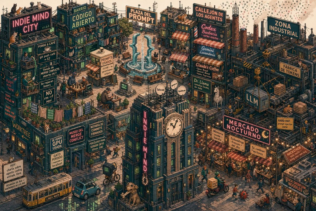 AI Prompt for Isometric Retro-Futurist City Scene with Indie AI References