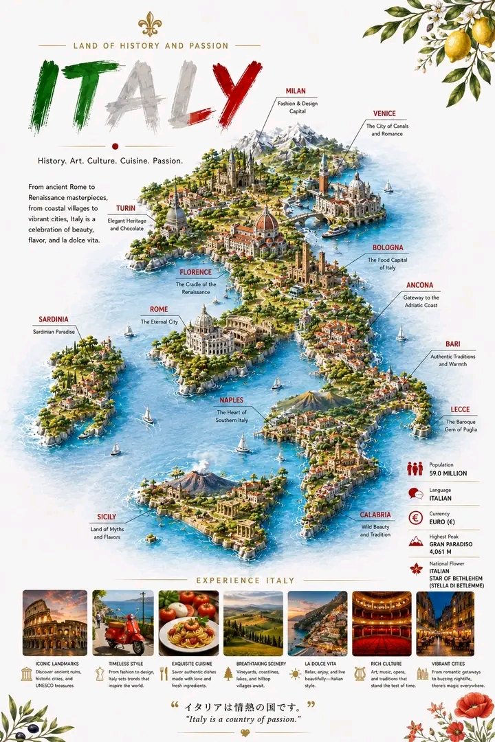 AI Prompt for Italian Landmark 3D Infographic Poster