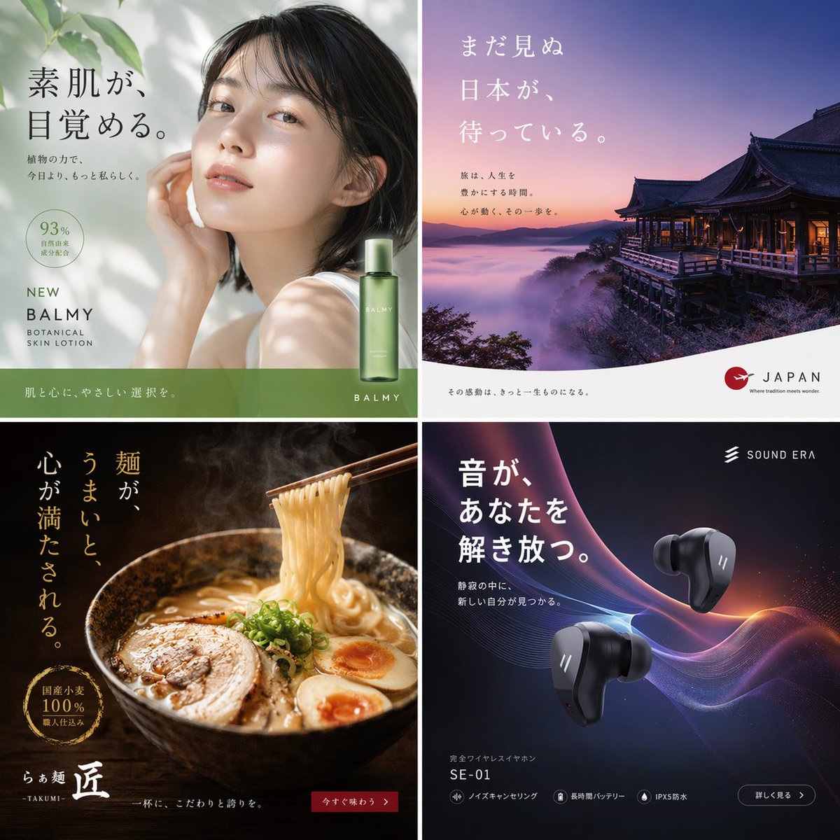 AI Prompt for Japanese 2x2 Grid Poster Design