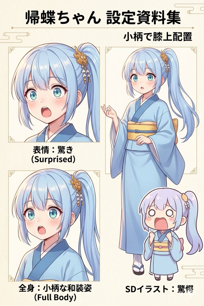 AI Prompt for Japanese Anime Character Sheets with Chibi Facial Variations