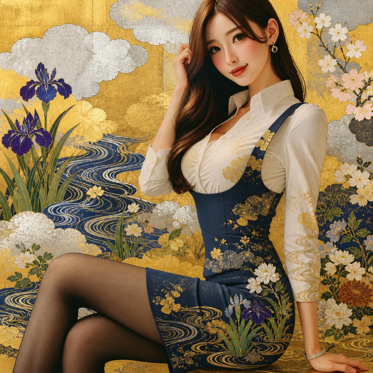 AI Prompt for Japanese Artistic Portrait with Gold Leaf Effects
