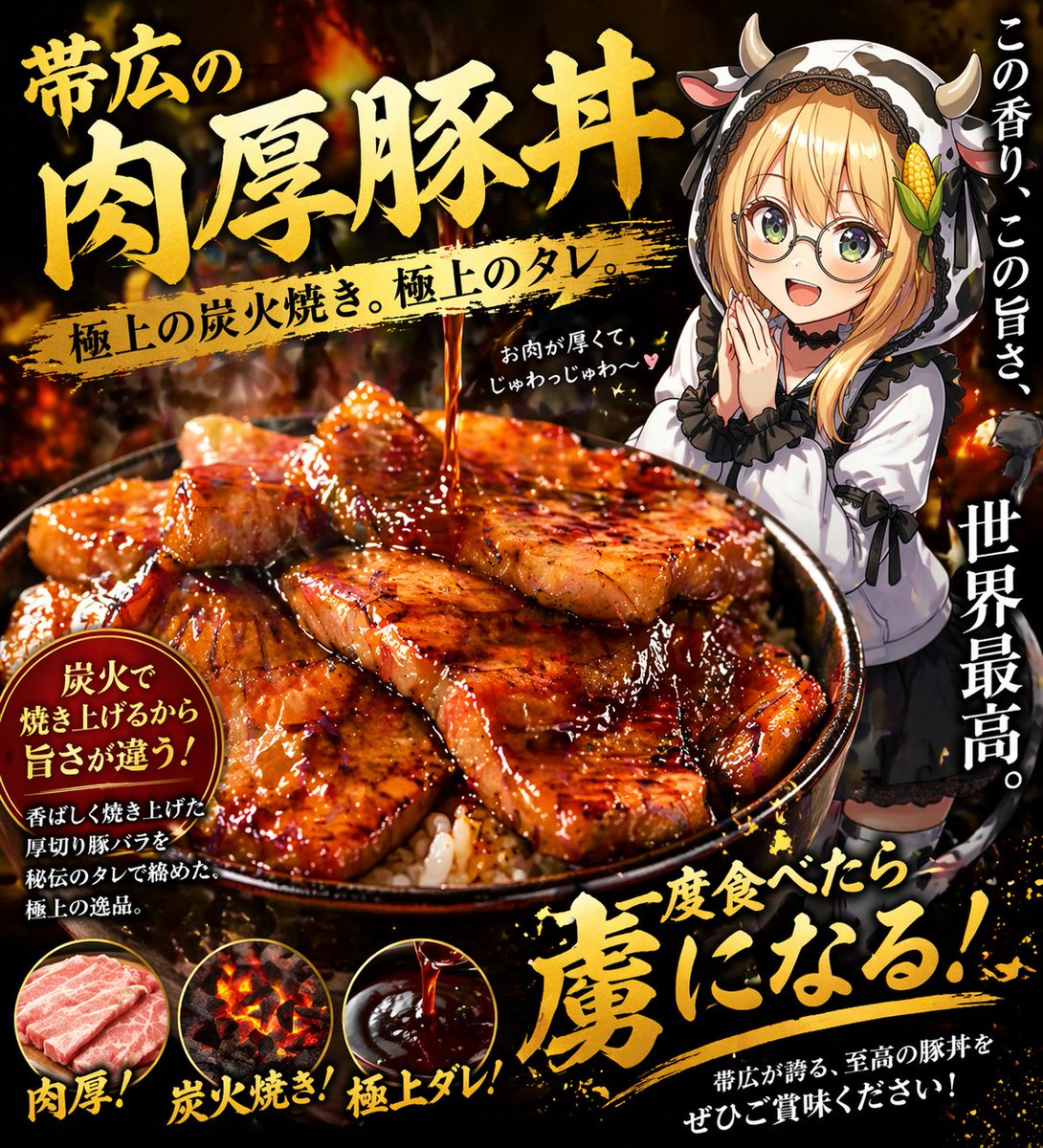 AI Prompt for Japanese Food Illustration: Charcoal-Grilled Pork Bowl Poster