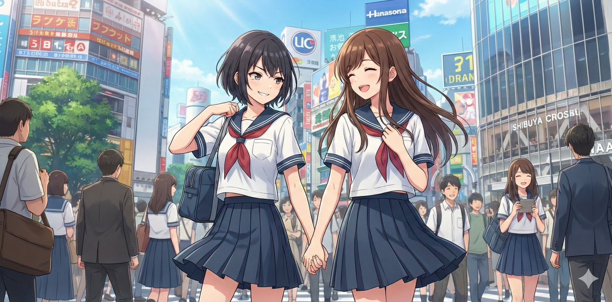 AI Prompt for Japanese High School Girl Friendship Images in Shibuya