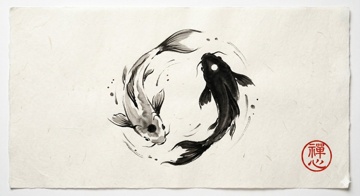 AI Prompt for Japanese-Style Minimalist Koi Fish Painting with Washi Paper and Hanko Stamp