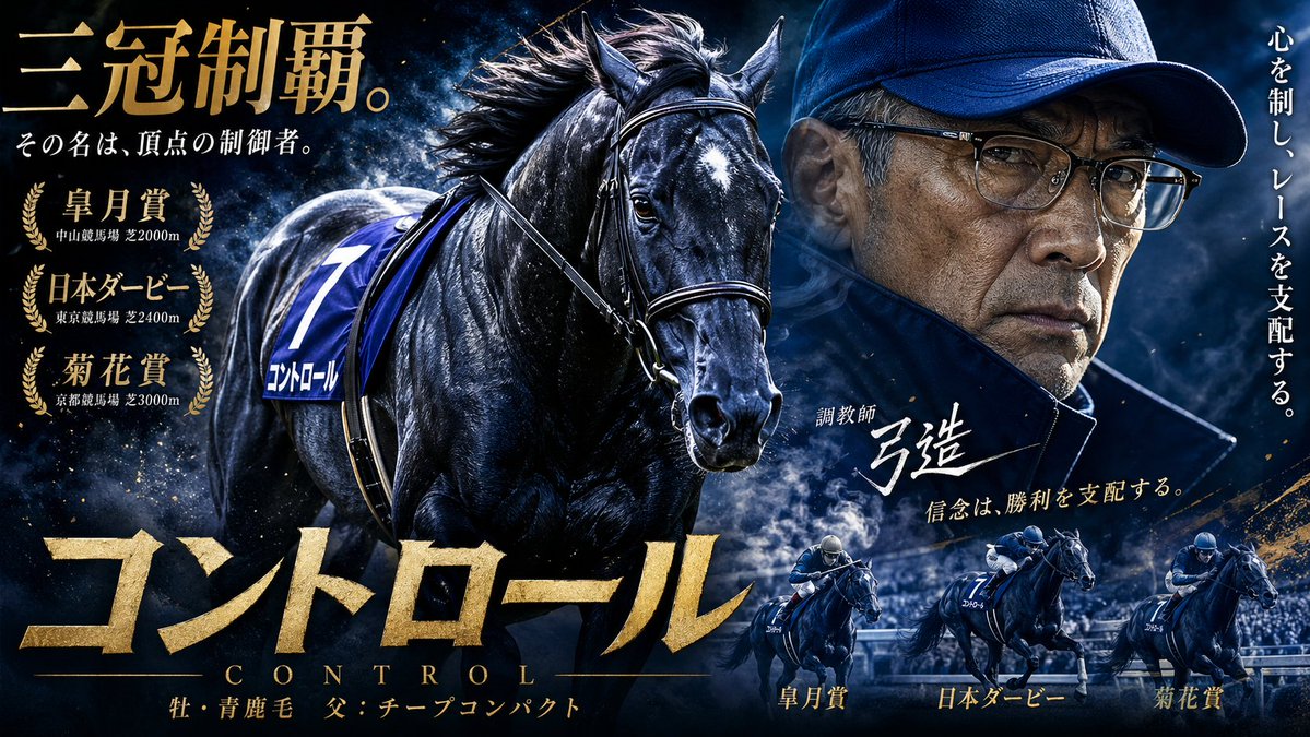 AI Prompt for Japanese-Style Triple Crown Horse Poster with Typography