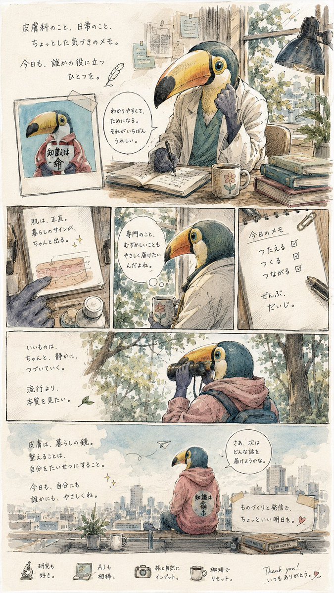 AI Prompt for Japanese-Style Watercolor Anime Toucan Character Illustration