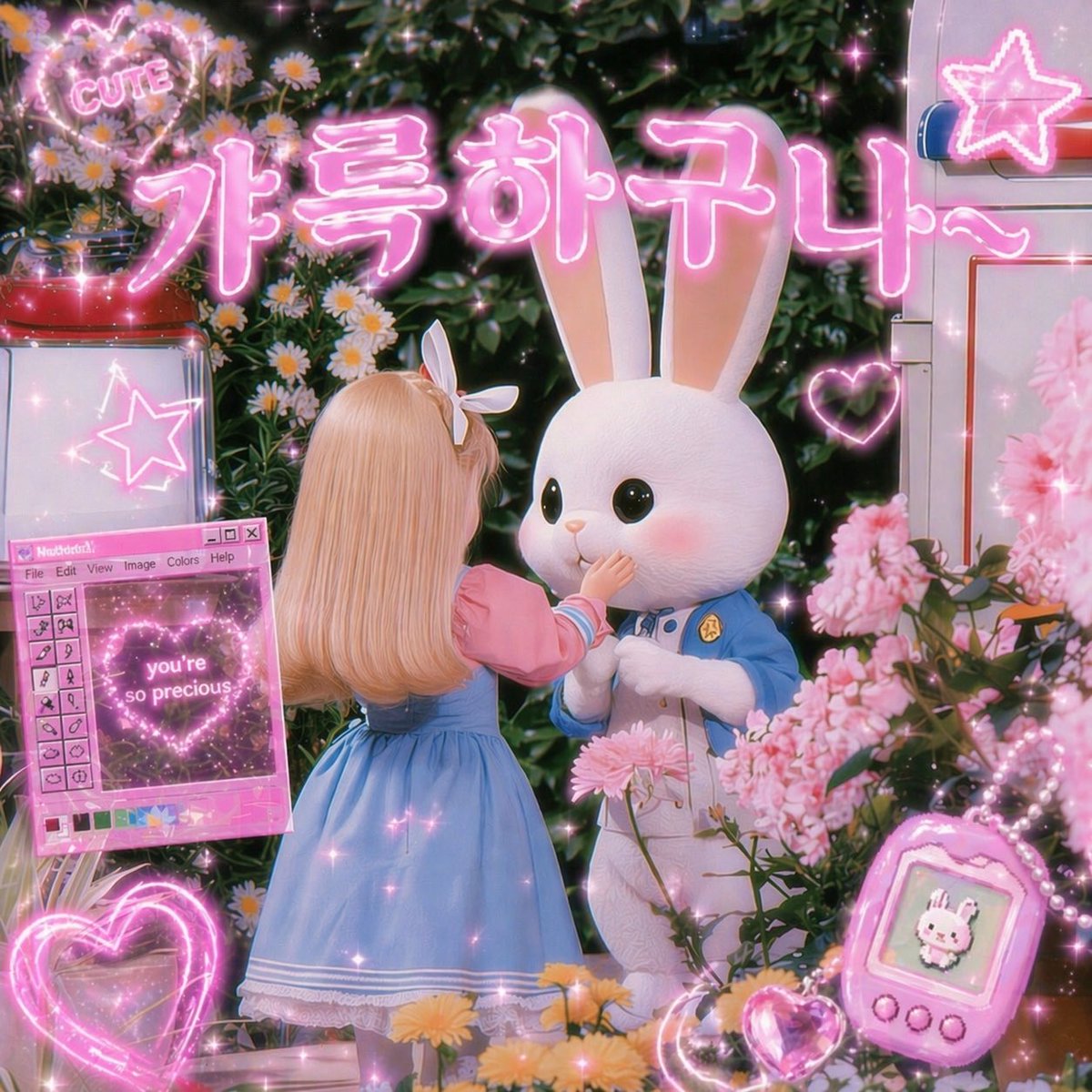 AI Prompt for Kawaii Bunny Garden Neon Scene