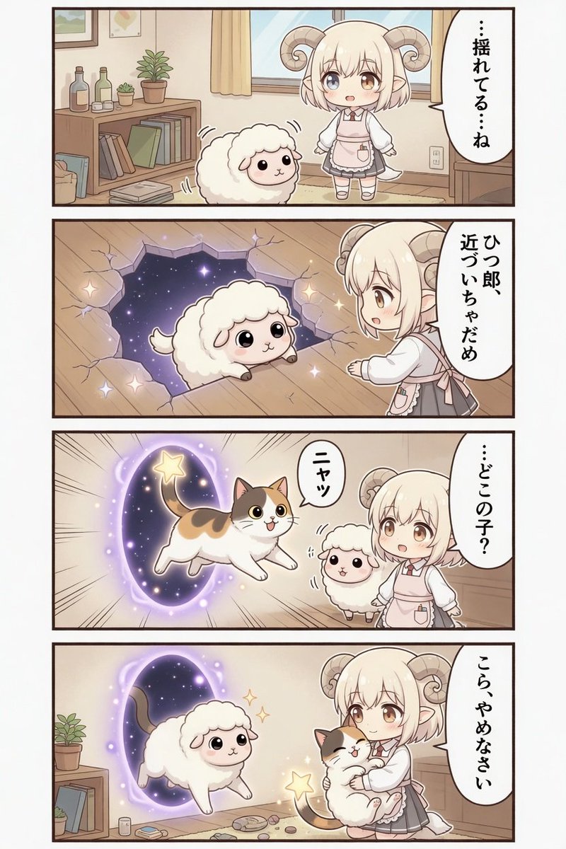 AI Prompt for Kawaii Comic Art: Chibi Sheep Girl Cartoon with Portal