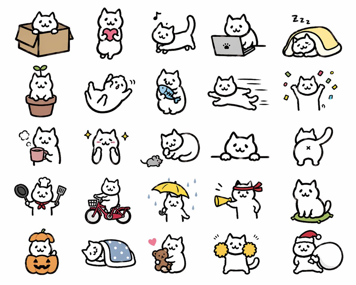 AI Prompt for Kawaii White Cat Sticker Sheet with 25 Poses