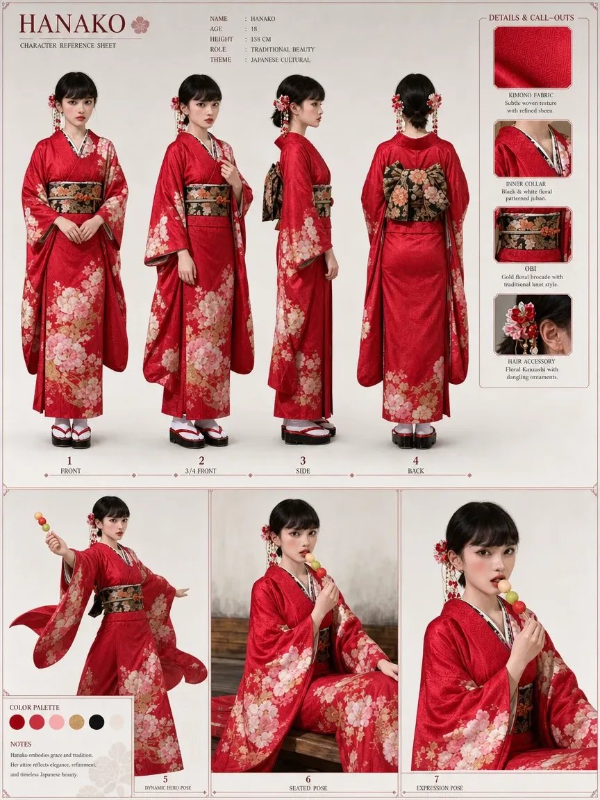 AI Prompt for Kimono Character Design Reference Sheet