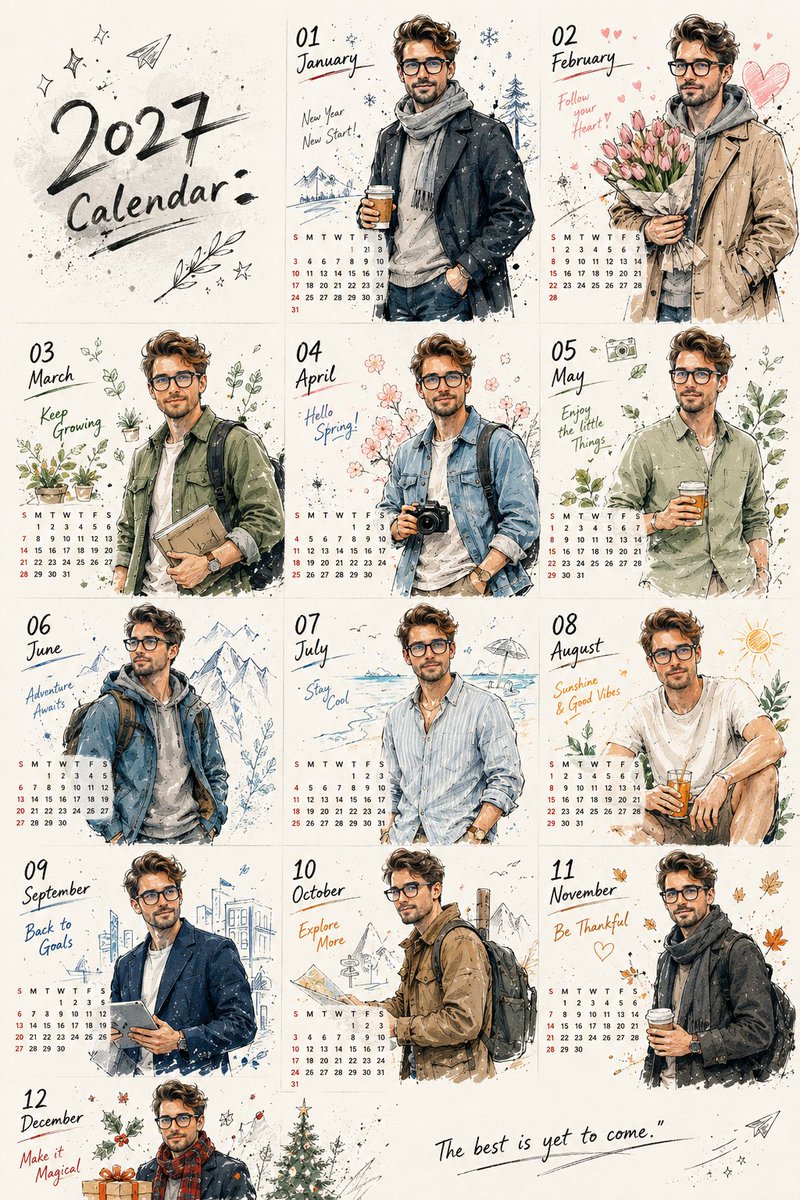 AI Prompt for Korean Doodle Character Calendar Design